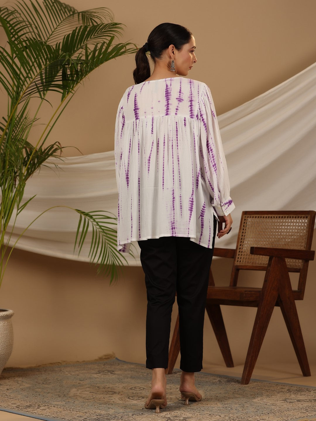 Juniper Women's Lavender Mirror Embroidered Rayon Crepe Tie-Dye Tunic With Tassels - Distacart