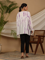 Thumbnail for Juniper Women's Lavender Mirror Embroidered Rayon Crepe Tie-Dye Tunic With Tassels - Distacart