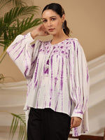 Thumbnail for Juniper Women's Lavender Mirror Embroidered Rayon Crepe Tie-Dye Tunic With Tassels - Distacart