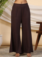 Thumbnail for Juniper Brown Stripe Print Cotton Lacy Kaftan & Pants Co-Ord Set & Inner With Contrast Kantha And Bead Work - Distacart