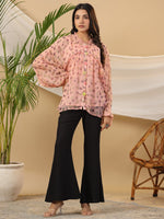 Thumbnail for Juniper Peach Floral Printed Chiffon Tunic With Inner - Distacart