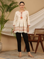 Thumbnail for Juniper Women's Ivory Geometric Printed Rayon Tunic With Beads & Sequins - Distacart