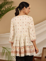 Thumbnail for Juniper Women's Ivory Geometric Printed Rayon Tunic With Beads & Sequins - Distacart