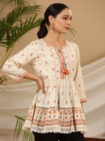 Thumbnail for Juniper Women's Ivory Geometric Printed Rayon Tunic With Beads & Sequins - Distacart