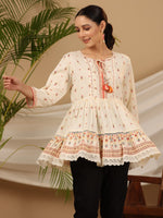 Thumbnail for Juniper Women's Ivory Geometric Printed Rayon Tunic With Beads & Sequins - Distacart