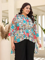 Thumbnail for Juniper Women's The Digitopia Multi-Coloured Rayon Printed High-Low Tunic - Distacart