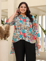 Thumbnail for Juniper Women's The Digitopia Multi-Coloured Rayon Printed High-Low Tunic - Distacart