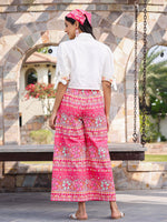 Thumbnail for Juniper Women's Pink Printed Rayon & Cotton Schiffli Crop Top & Pants With Thread Work Embroidery - Distacart