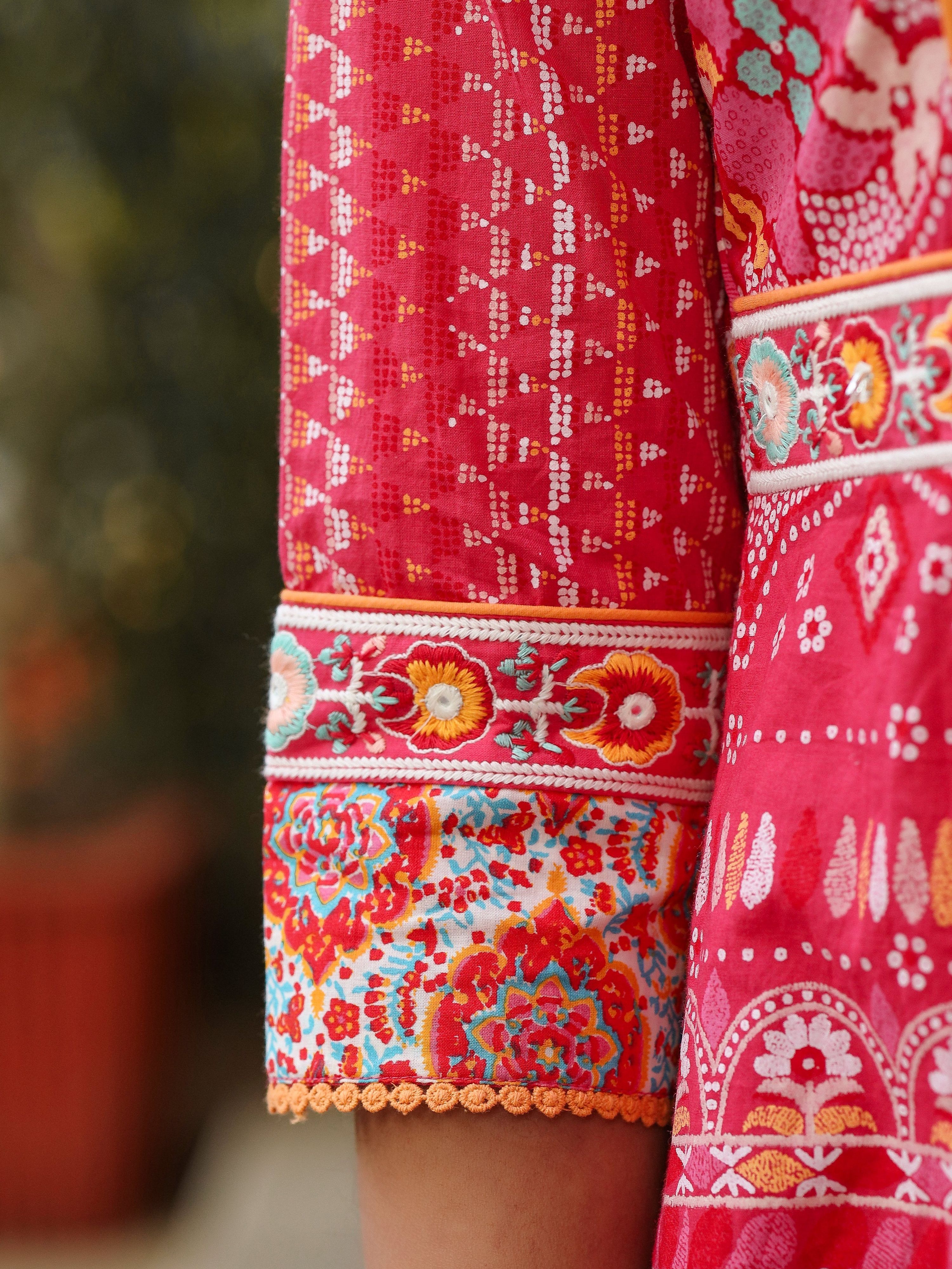 Juniper Women Pink Cotton Cambric printed & Embroidered Tunic - Distacart