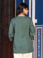 Thumbnail for Juniper Green Modal Rayon Alia-Cut Embroidered Tunic - Distacart
