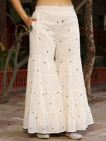 Thumbnail for Juniper Women's Off-White & Black Pure Cotton Embroidered Short Kurta Sharara & Dupatta Set - Distacart