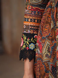 Thumbnail for Juniper Women's Multi Colored Cotton Maxi Dress With Ethnic Motifs, Embroidered Jacket, And Long Sleeves