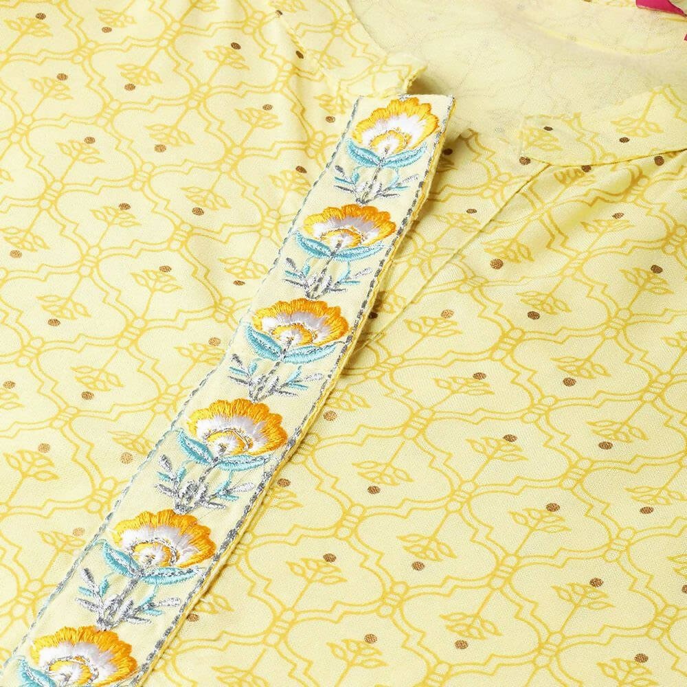 Anubhutee Women's Rayon Regular Printed Yellow Kurta with Palazzo - Distacart
