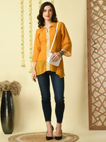 Thumbnail for Myshka Women's Mustard Embroidered Party Fusion Top - Distacart