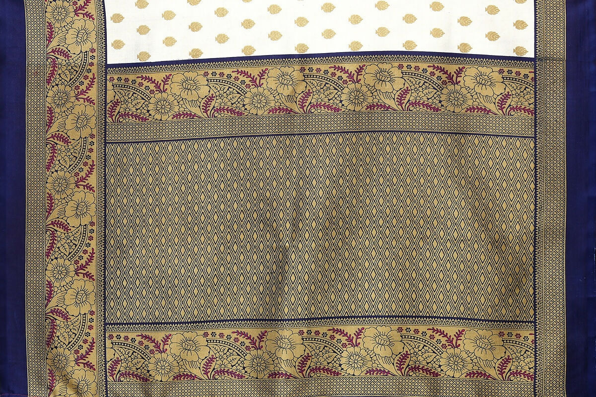 Vamika white & navy Printed Art Silk Saree - Distacart