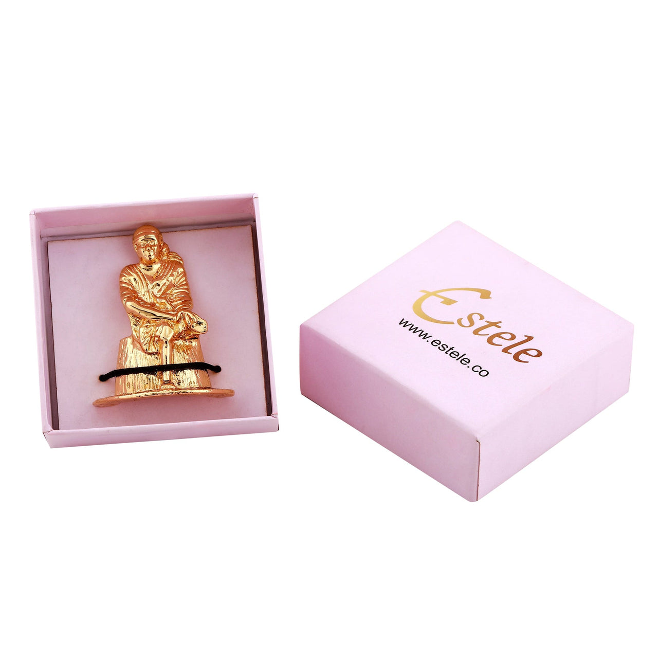 Estele Gold-Plated Divine Sirdi Sai Baba Idol with Sitting Position for Pooja/Gifts/Car decor