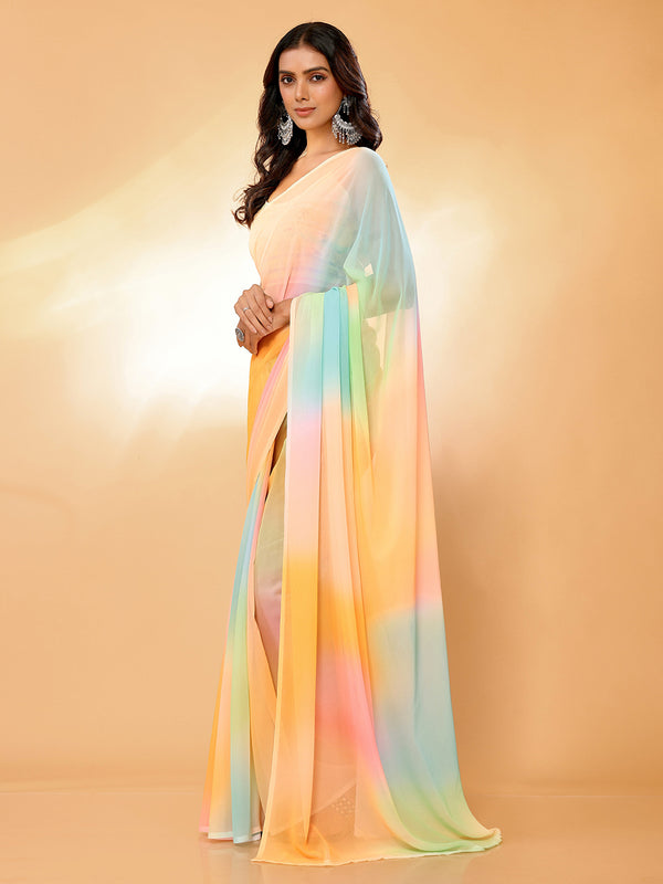 Janasya Multicolor Georgette Ombre Printed Saree