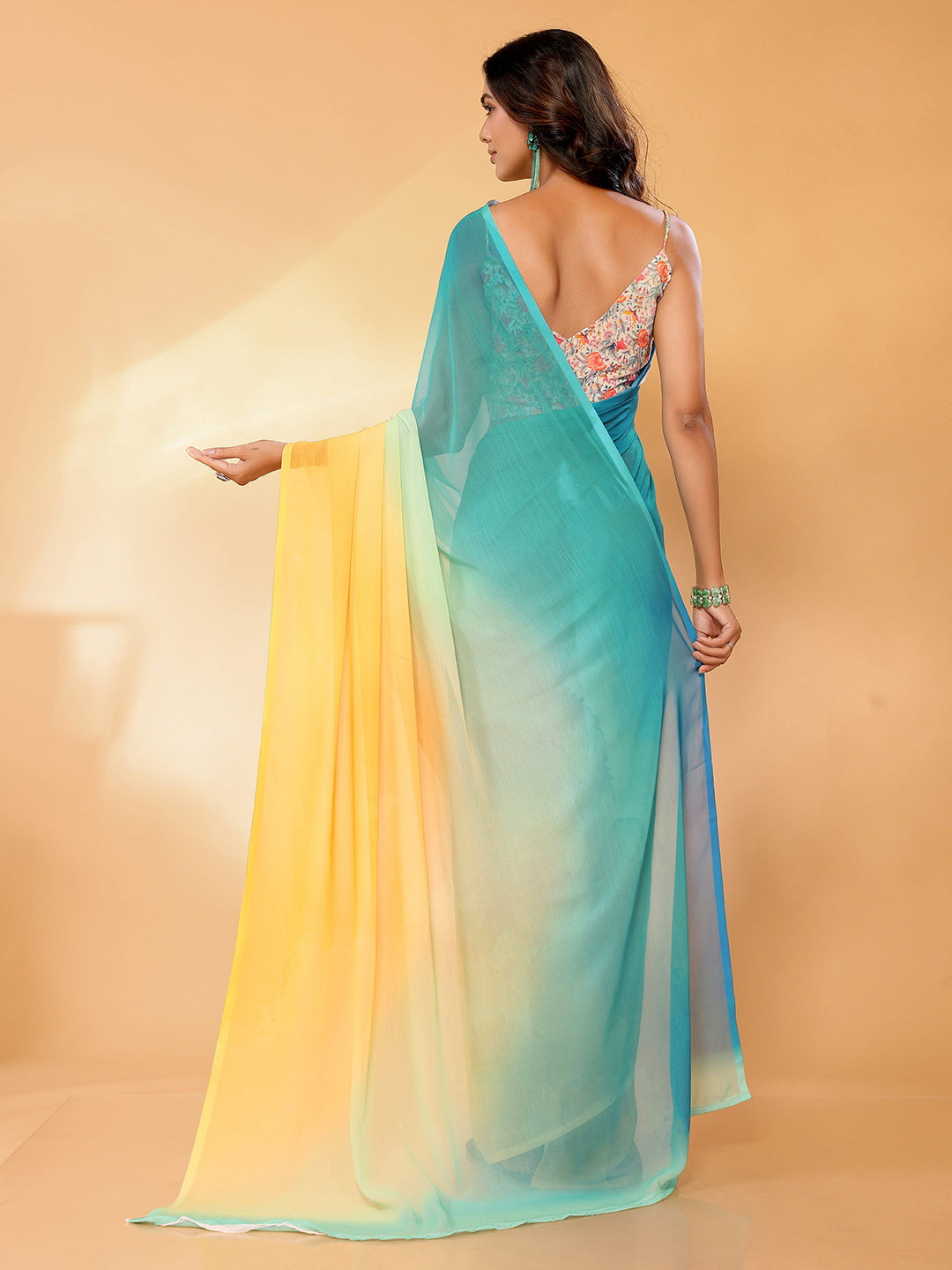 Janasya Multicolor Georgette Ombre Printed Saree