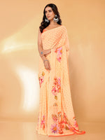 Thumbnail for Janasya Peach Georgette Floral Printed Saree