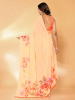 Thumbnail for Janasya Peach Georgette Floral Printed Saree