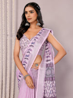 Thumbnail for Janasya Lavender Cotton Linen Geometric Printed Saree