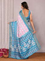 Thumbnail for Janasya Blue Chanderi Silk Ikkat Printed Saree