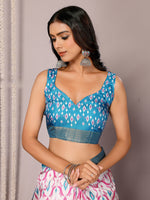 Thumbnail for Janasya Blue Chanderi Silk Ikkat Printed Saree