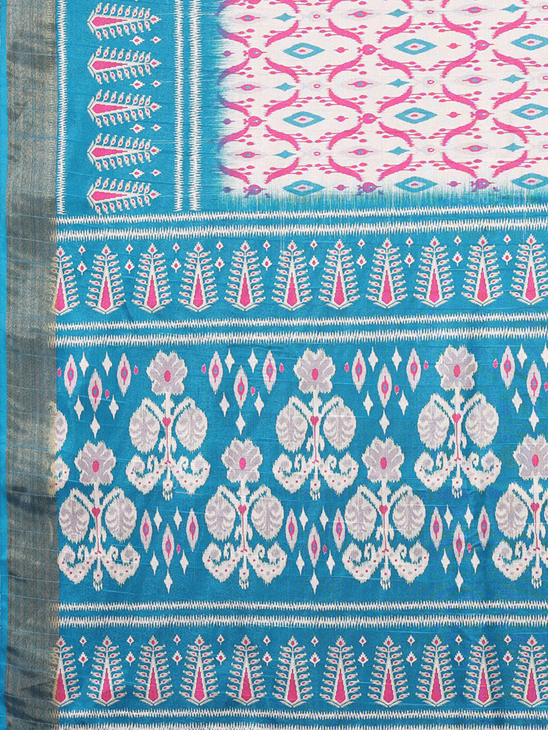 Janasya Blue Chanderi Silk Ikkat Printed Saree