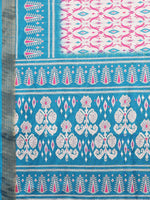 Thumbnail for Janasya Blue Chanderi Silk Ikkat Printed Saree