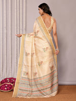 Thumbnail for Janasya Beige Chanderi Silk Paisley Printed Saree