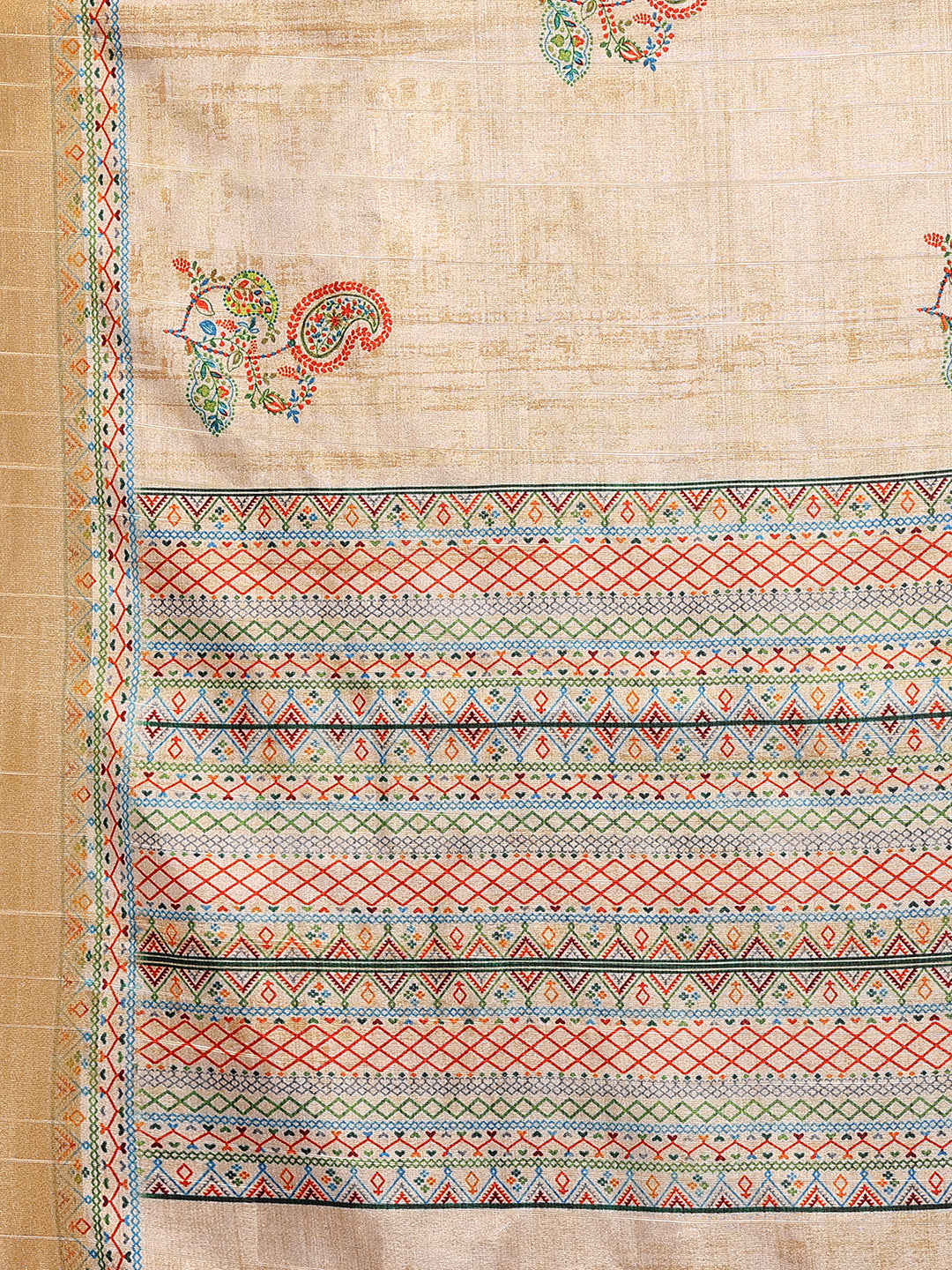 Janasya Beige Chanderi Silk Paisley Printed Saree