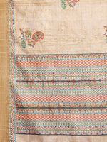 Thumbnail for Janasya Beige Chanderi Silk Paisley Printed Saree