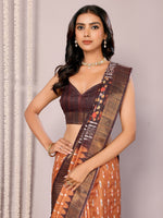 Thumbnail for Janasya Orange Chanderi Silk Ikkat Printed Saree