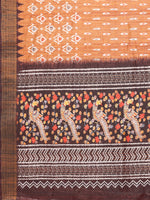 Thumbnail for Janasya Orange Chanderi Silk Ikkat Printed Saree