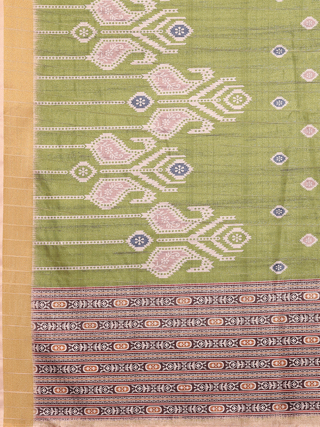 Janasya Green Chanderi Silk Ikkat Printed Saree