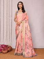 Thumbnail for Janasya Peach Chanderi Silk Floral Printed Saree