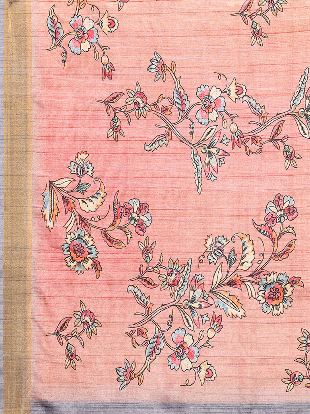Janasya Peach Chanderi Silk Floral Printed Saree