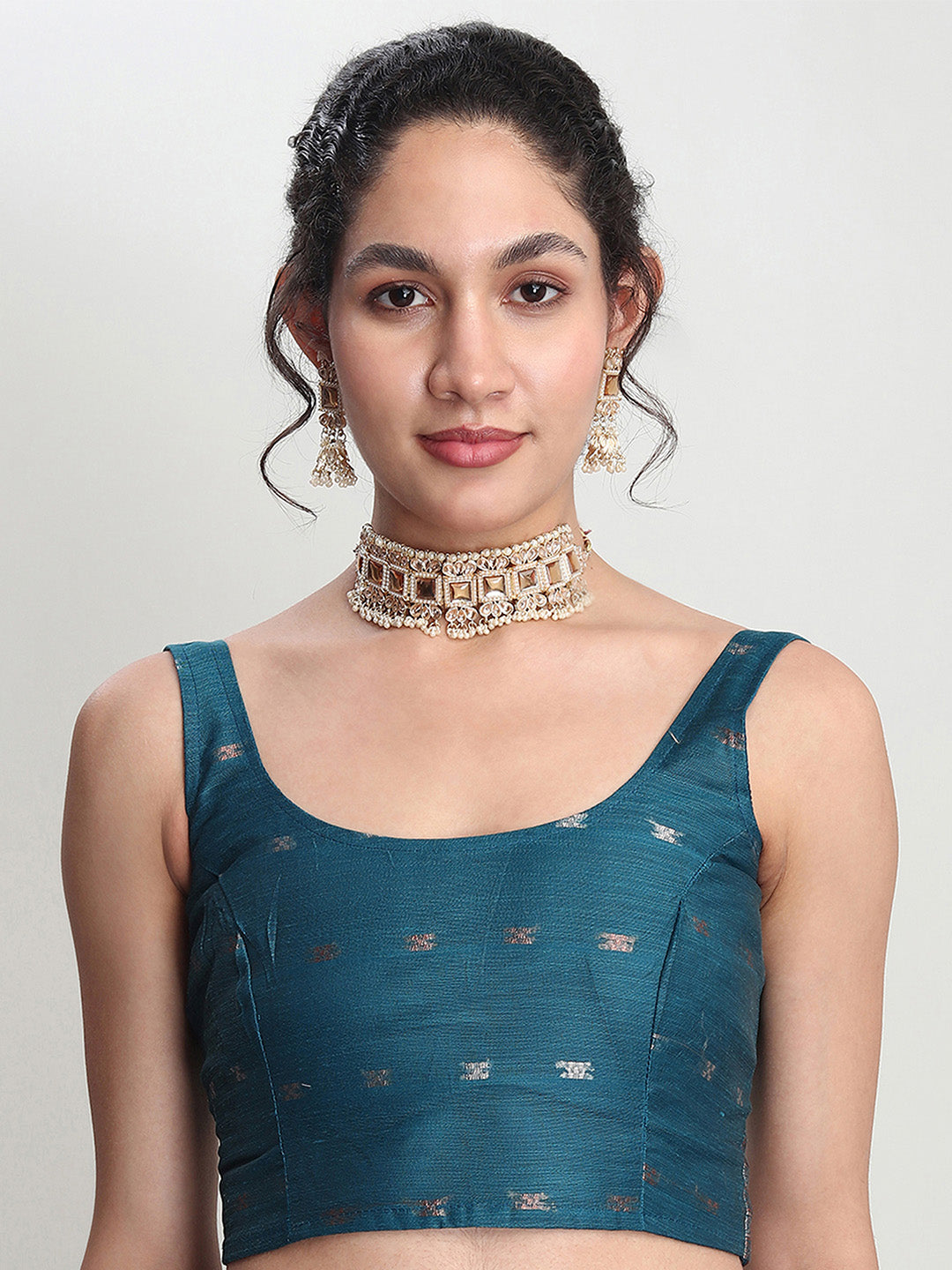 Janasya Teal Blue Linen Blend Floral Jacquard Saree