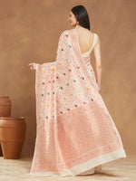 Thumbnail for Janasya Light Peach Linen Blend Patola Jacquard Saree
