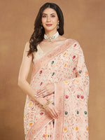 Thumbnail for Janasya Light Peach Linen Blend Patola Jacquard Saree
