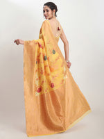Thumbnail for Janasya Yellow Linen Blend Floral Jacquard Saree