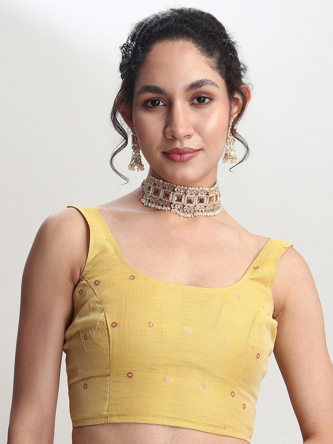 Janasya Yellow Linen Blend Floral Jacquard Saree