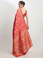 Thumbnail for Janasya Red Silk Blend Floral Jacquard Saree
