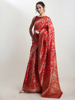 Thumbnail for Janasya Red Silk Blend Floral Jacquard Saree