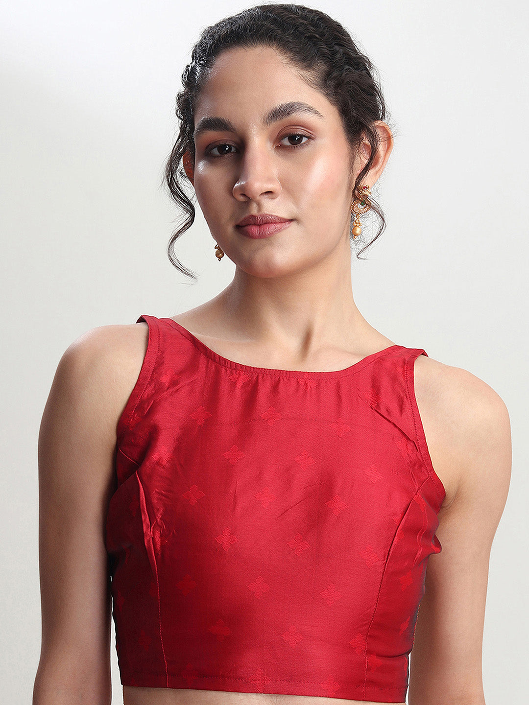 Janasya Red Silk Blend Floral Jacquard Saree