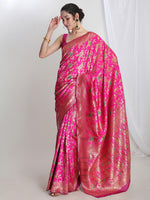 Thumbnail for Janasya Pink Silk Blend Floral Jacquard Saree
