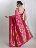 Thumbnail for Janasya Pink Silk Blend Floral Jacquard Saree