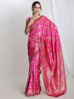 Thumbnail for Janasya Pink Silk Blend Floral Jacquard Saree