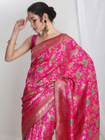Thumbnail for Janasya Pink Silk Blend Floral Jacquard Saree