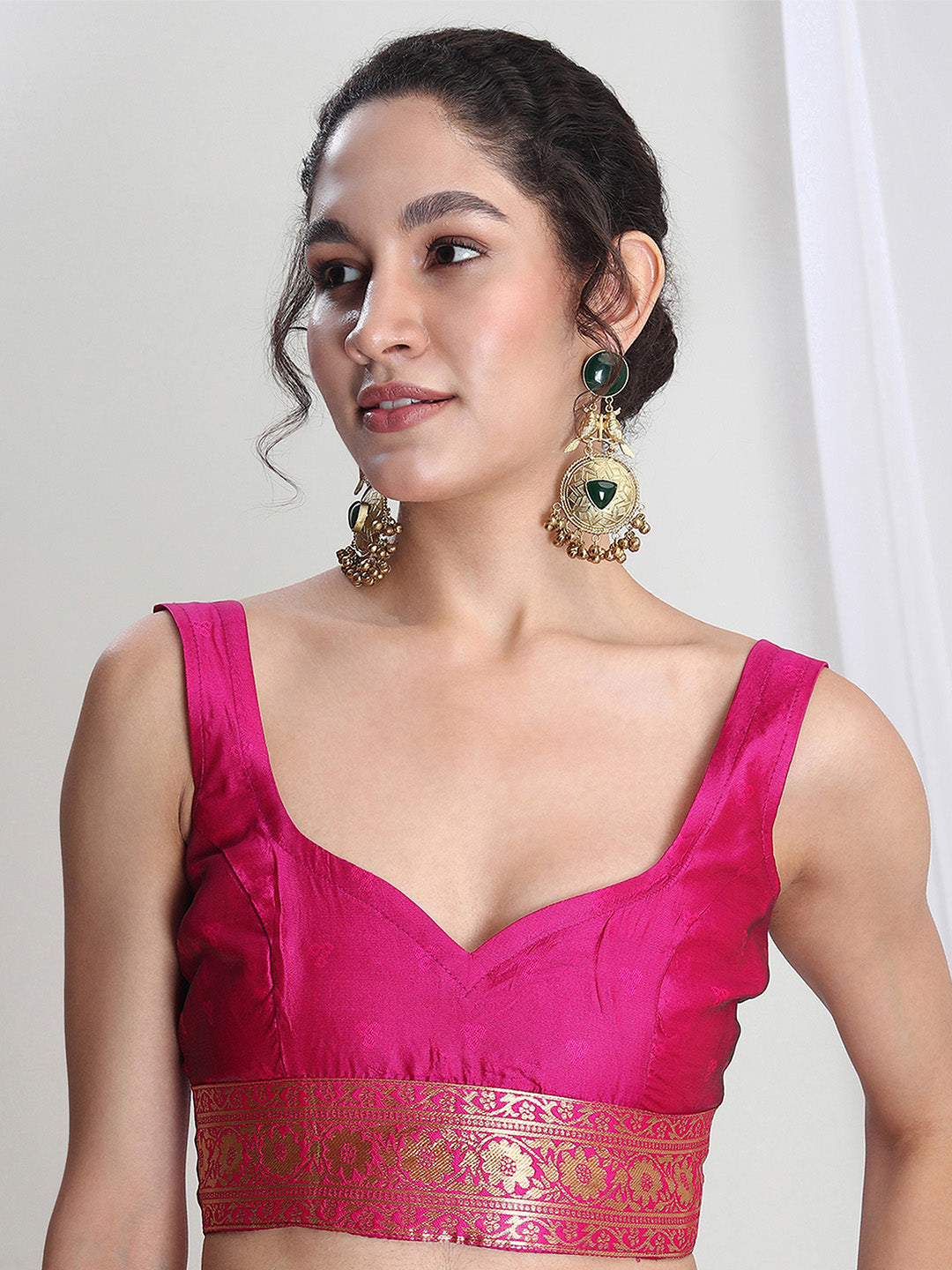 Janasya Pink Silk Blend Floral Jacquard Saree